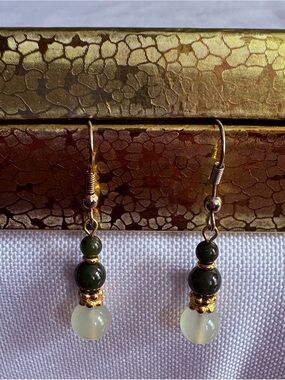 Home made Gold-Tone Jade Bead Drop Earrings